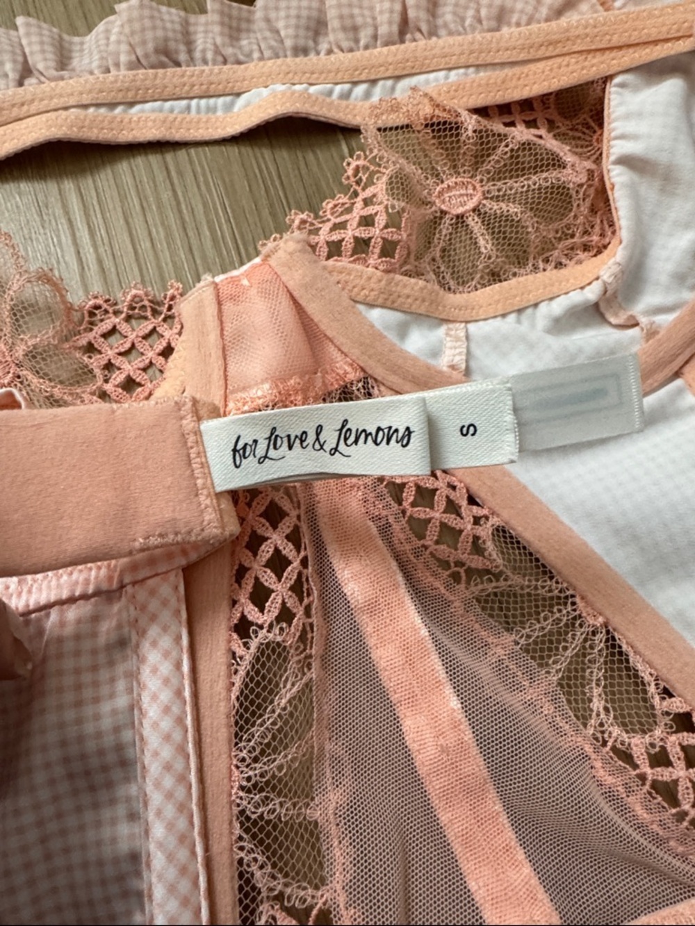For Love & Lemons Light Pink & White Gingham Zoe Bustier Top - Picture 2 of 6